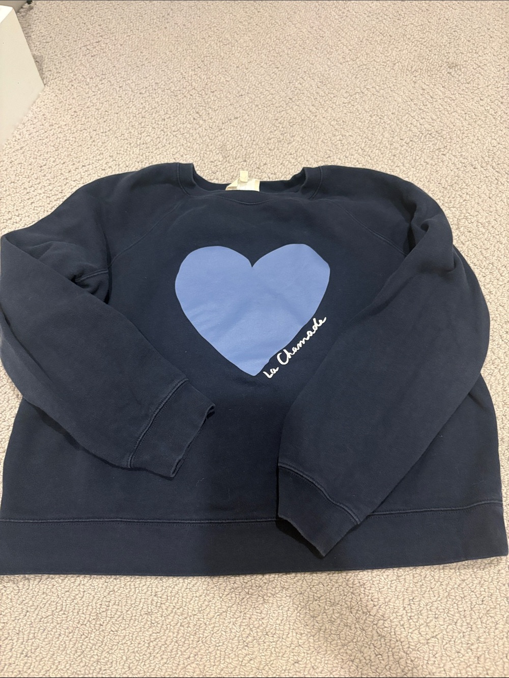 Sezane Navy Sweatshirt with Light Blue Heart